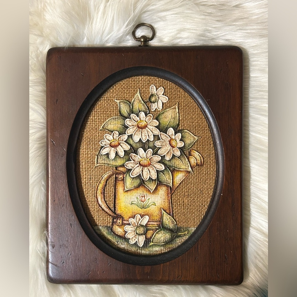 Vintage Burlap Painted Floral Wall Art